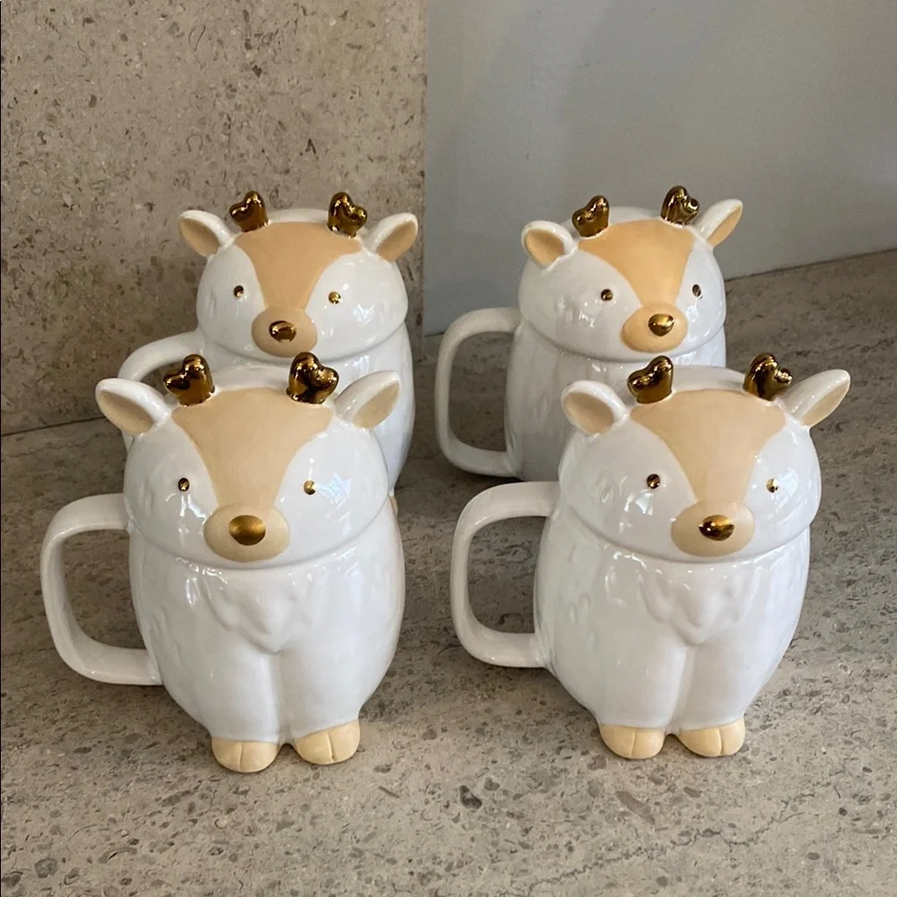 West Elm Ceramic Deer Mugs / 4